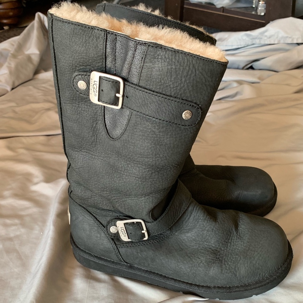 UGG Kensington black suede moto style boots size 9